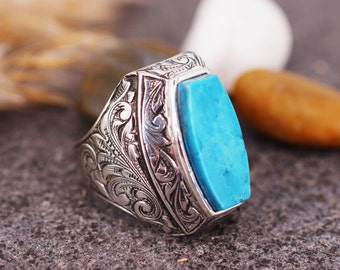 Men's Turquoise Handmade Ring, Ottoman Style Ring, Silver 925 Men's Ring, Gift for Him, Silver Ring, Handmade Men's Ring, Men's Jewelry