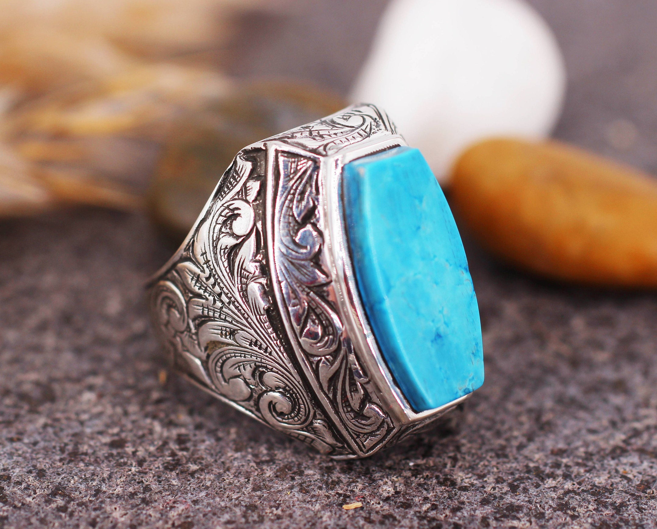 Men's Turquoise Handmade Ring Ottoman Style Ring Silver - Etsy