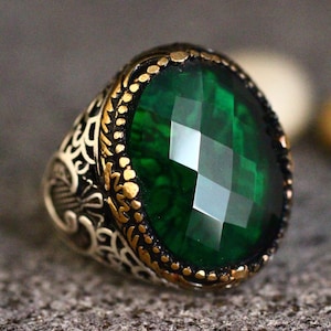 Sterling Silver 925 Emerald Handmade Ring, Ottoman Style Ring, Silver 925 Men&#39;s Ring, Gift for Him, Silver Ring, Ottoman Style Ring