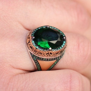 Mens Handmade Silver Ring, Emerald Silver Mens Ring, Gift for Him, Ottoman Mens Ring, Mens Jewelry, Emerald Ring, Gift for Mens, Mens Ring