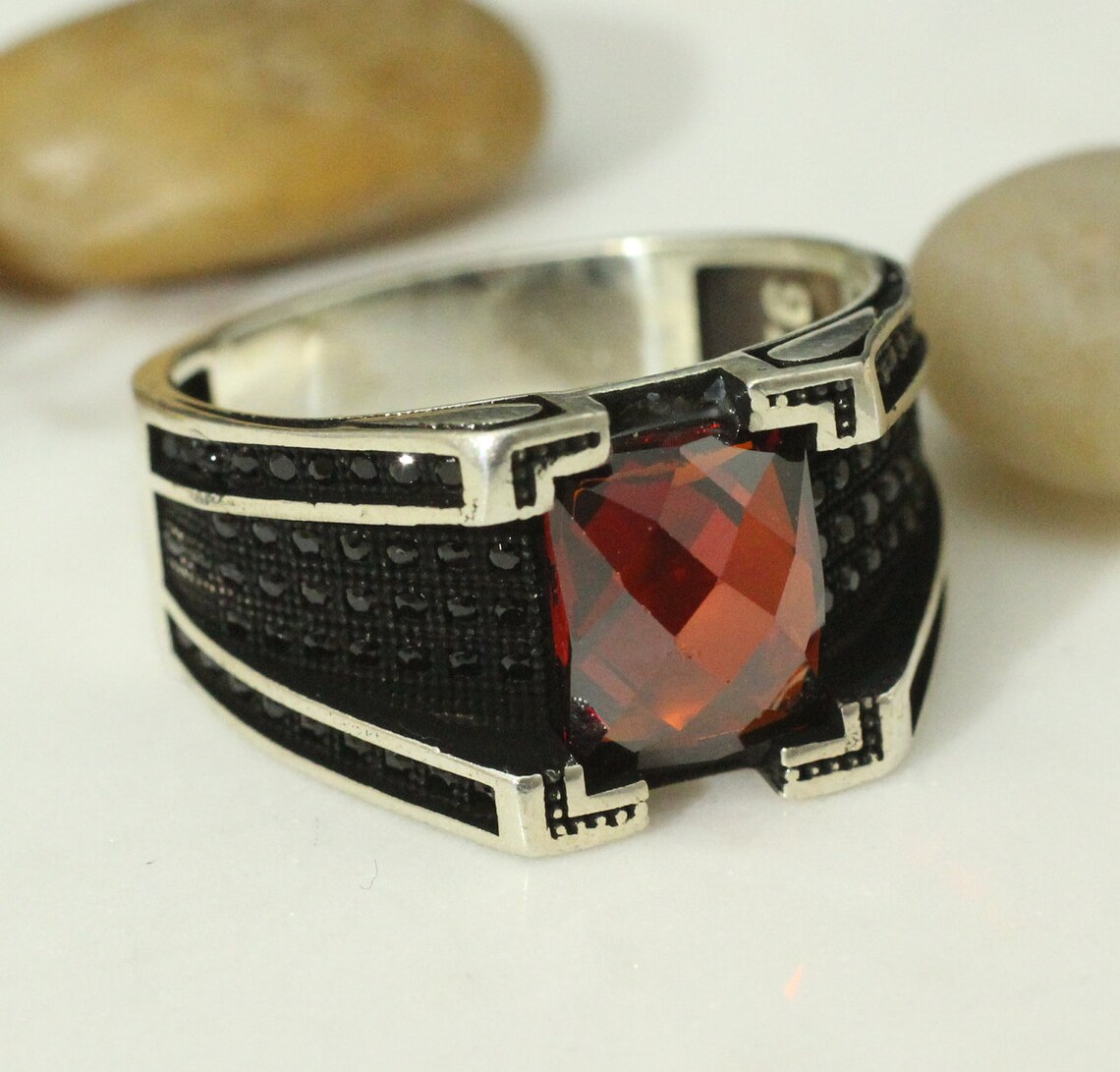 thumbnail image 2 of Men's 925 Sterling Silver Icy Bling Simulated Ruby Charm Pendant Hip Hop Style 2 of 6