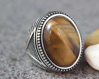 Man Tiger eye Ring, Silver 925 Tiger eye Ring, Mens Sterling Silver 925 Jewelry, Mens Handmade Ring, Ottoman Mens Ring, Tiger Eye Jewelry