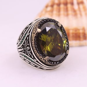 Peridot Mens Ring, Silver 925 Handmade Mens Ring, Gift for Men, Gift for Him, Fathers Day Gift, Ottoman Mens Ring, Silver 925 Ring, Gift