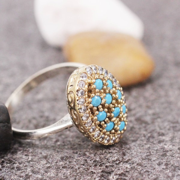 Sterling Silver 925 Turquoise Handmade Ring, Ottoman Style Ring, Silver 925 Ring, Gift for her, Silver Ring, Ottoman Turquoise Style Ring