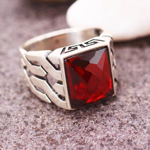 Sterling Silver 925 Men&#39;s Ring, Ruby Men Ring , Silver Men&#39;s Ring, Ruby Ottoman Silver 925 Men Ring, Turkish Handmade Ruby Man Ring
