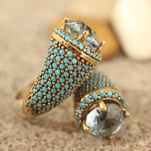 Sterling Silver 925 Aqumarine Turquoise Handmade Ring, Ottoman Style Ring, Silver 925 Ring, Gift for her, Silver Ring, Ottoman Style Ring
