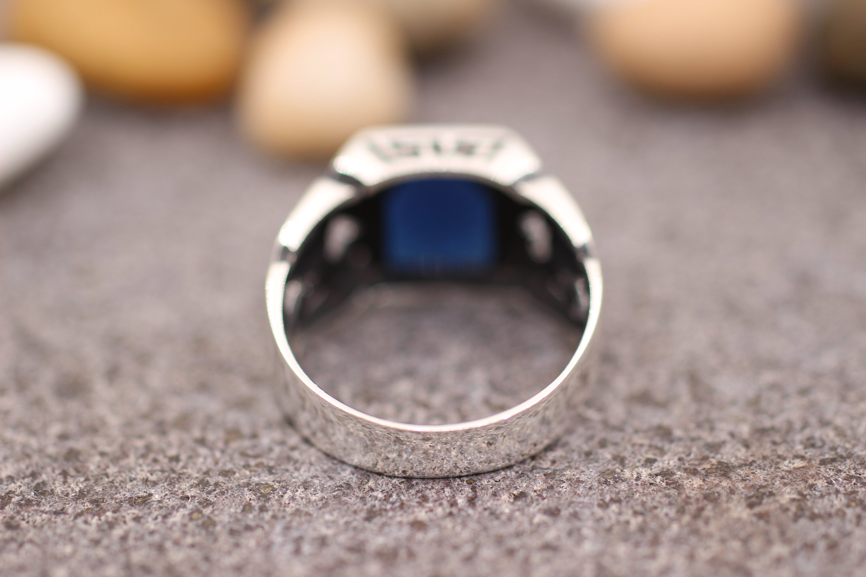 Signet Mens Ring Sterling Silver Mens Sapphire Ring Mens | Etsy