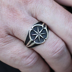 Mens Handmade Compass Ring, Sterling Silver 925 Mens Ring, Gift for Him, Minimalist Mens Ring, Sterling Silver Compass Ring for Men