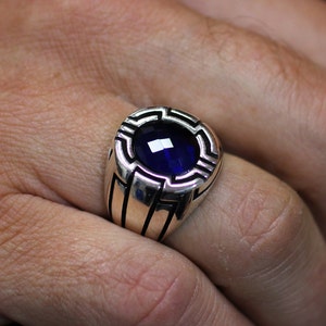 Sapphire Mens Ring, Mens Silver Ring, Signet Mens Ring, Silver Sapphire Mens Ring, Gift for Him, Gift for Men, Mens Jewelry, Gift for Him