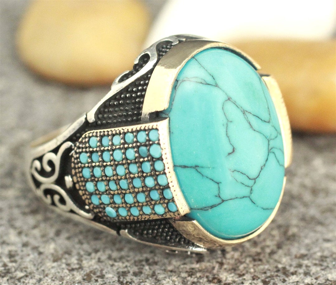 Silver Mens Ring, Handmade Sterling Silver 925 Mens Ring, Turquoise ...