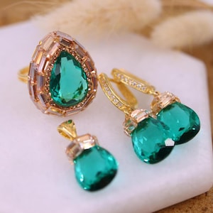 Aquamarine Jewelry Set, Authentic Set, Handmade Set Women, Turkish Handmade Jewelry, Ladies Jewelry Set, Earring, Pendant, Ladies Set