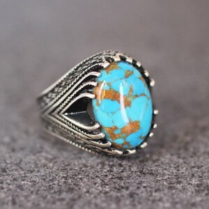 Anillo hecho a mano de plata de ley 925 turquesa, anillo de estilo otomano, anillo de plata 925 hombres, regalo para él, anillo de plata, anillo de estilo otomano