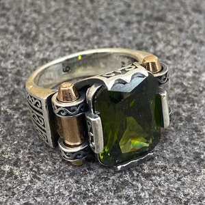 Men&#39;s Handmade Ring, Mens Peridot Silver Ring, Turkish Handmade Peridot Ring, Gift for Him, Ottoman Mens Ring, Silver mens
