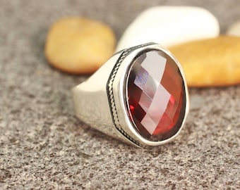 Handmade Men's Ring, Ruby Men's Sterling Silver Ring, Ottoman Men's Ring, Men's Ring, Gift for Him, Sterling Silver 925 Ruby Men's Ring