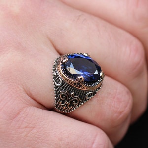 Sapphire Mens Ring, Ottoman Style Ring, Silver 925 Men&#39;s Ring, Gift for Him, Silver Ring, Ottoman Style Ring, Gift for Him, Modern Mens Ring