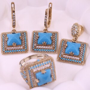 Turquoise Set, Sterling Silver 925 Jewelry Set, Turquoise Ottoman Set, Authentic Turkish Set, Jewelry Set for Women, Mothers Day Gift image 1