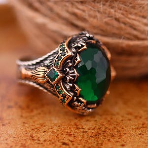Sterling Silver 925 Emerald Handmade Ring, Ottoman Style Ring, Silver 925 Men&#39;s Ring, Gift for Him, Silver Ring, Ottoman Style Ring
