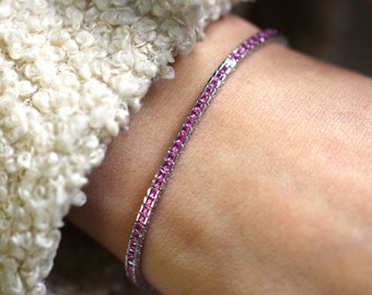 Ruby Bracelet, Silver Bracelet, Silver 925 Tennis Bracelet, Tennis Ruby Bracelet, Mothers Day Gift, Gift for her, Dainty Bracelet