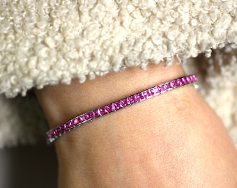 Ruby Bracelet, Silver Bracelet, Silver 925 Tennis Bracelet, Tennis Ruby Bracelet, Mothers Day Gift, Gift for her, Dainty Bracelet
