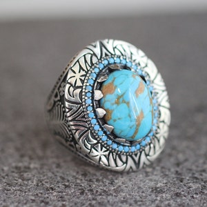 Anillo hecho a mano de plata de ley 925 turquesa, anillo de estilo otomano, anillo de plata 925 hombres, regalo para él, anillo de plata, anillo de estilo otomano