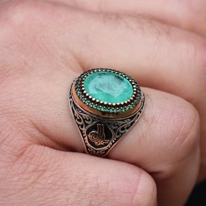 Aquamarine Mens Ring, Oval Aquamarine Mens Ring, Silver Mens Ring, Gift for Him, Signet Aquamarine Ring, Silver Mens Ring,
