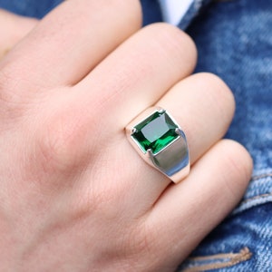 Emerald Mens Ring, Ottoman Style Mens Ring, Silver 925 Mens Ring, Gift for Him, Silver Ring, Ottoman Style Ring, Mens Handmade Silver Ring