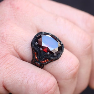 Ruby Mens Ring, Handmade Mens Ring, Silver Men&#39;s Ring, Gift for Him, Ottoman Silver 925 Men Ring, Turkish Handmade Man Ring, Gift for Men