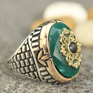 Sterling Silver 925 Emerald Handmade Ring, Ottoman Style Ring, Silver 925 Men&#39;s Ring, Gift for Him, Men&#39;s Ring, Men&#39;s Sterling Silver Ring