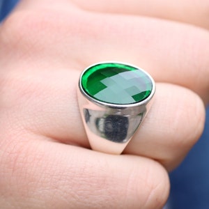 Emerald Signet Mens Ring, Mens Emerald Ring, Silver 925 Mens Ring, Gift for Him, Gift for Husband, Signet Mens Ring, Gift for Him, Mens Ring