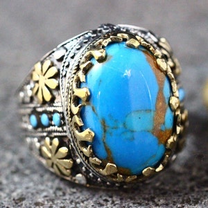 Anillo hecho a mano de plata de ley 925 turquesa, anillo de estilo otomano, anillo de plata 925 hombres, regalo para él, anillo de plata, anillo de estilo otomano, hombres