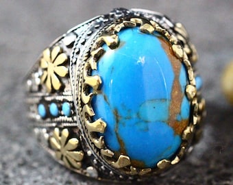 Sterling Silver 925 Turquoise Handmade Ring, Ottoman Style Ring, Silver 925 Men's Ring, Gift for Him, Silver Ring, Ottoman Style Ring, Men