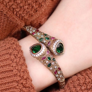 Silver Emerald Bracelet, Emerald Cuff, Turkish Handmade Bracelet, Gift for Her, Gift for Women, Mothers Day Gift, Ruby Handmade Bracelet