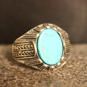 Anillo hecho a mano turquesa de plata esterlina 925, anillo de estilo otomano, anillo de plata para 925 hombres, regalo para él, anillo de plata, anillo de estilo otomano