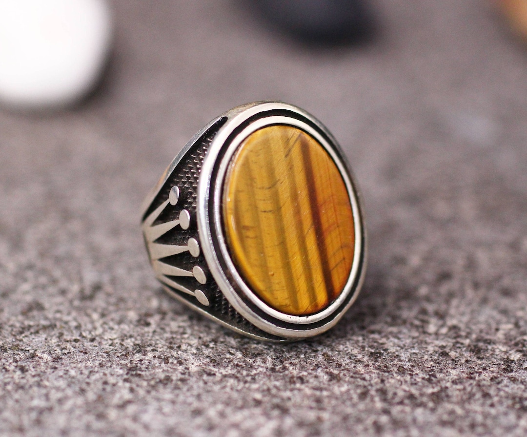 Tiger's Eye Men's Ring, Statement Mens Ring, Tiger Eye Mens Ring