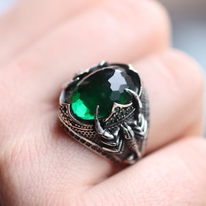 Men&#39;s Handmade Ring, Mens Emerald Silver Ring, Scorpion Emerald Ring, Gift for Him, Ottoman Mens Ring, Emerald Ring, Silver 925 Mens