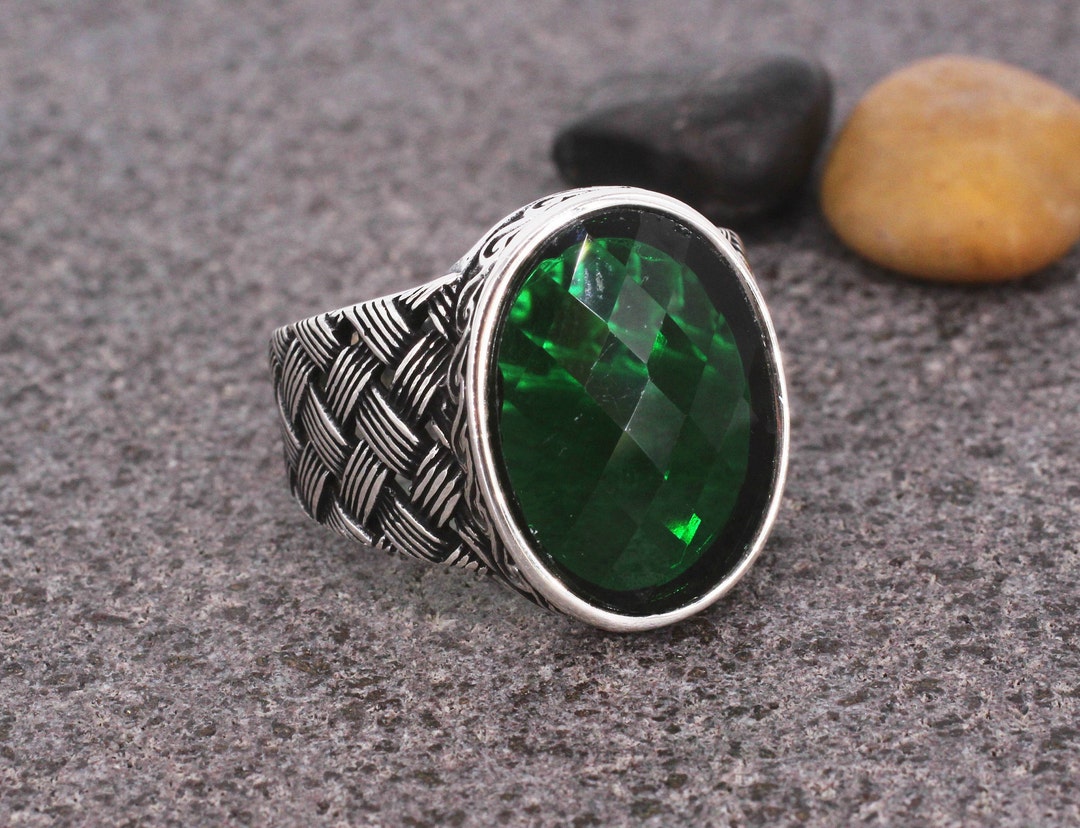 Mens Silver 925 Ring Emerald Mens Ring Gift for Him Ottoman - Etsy