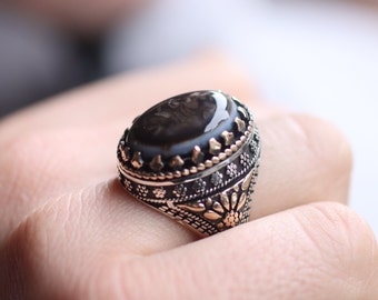 ハンドメイドの瑪瑙スターリングシルバーリング：オスマントルコの男性