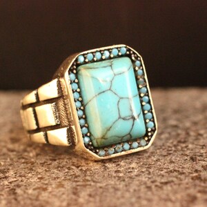 Anillo hecho a mano de plata de ley 925 turquesa, anillo de estilo otomano, anillo de plata 925 hombres, regalo para él, anillo de plata, anillo de estilo otomano