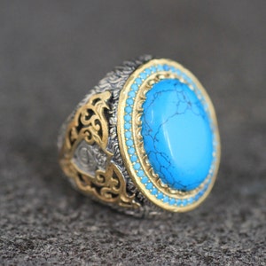 Sterling Silver 925 Turquoise Mens Ring, Turquoise Ring, Silver 925 Men's Ring, Gift for Him, Silver Ring, Ottoman Ring, Valentines Day