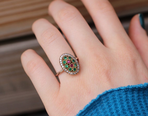 Silver Emerald Ring, Silver Ruby Ring, Ladies Ring, Womens Ring, Mothers Day Gift, Mom Gift, Gift for Her, Gift for Mom, Silver Womens Ring