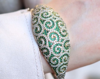 Emerald Bracelet Bangle Cuff, Ottoman Bracelet, Emerald Bangle Cuff, Mothers Day Gift, Gift for her, Emerald Bracelet, Mom Gift
