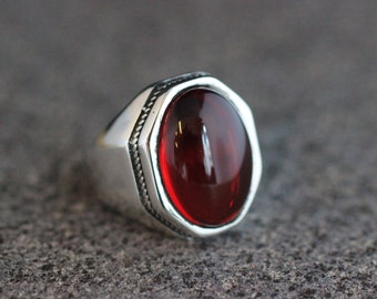 Mens Handmade Ruby Ring, Ruby Mens Ring , Silver Mens Ottoman Ring, Gift for Him, Ottoman Silver 925 Mens Ring, Turkish Mens Ring, Gift