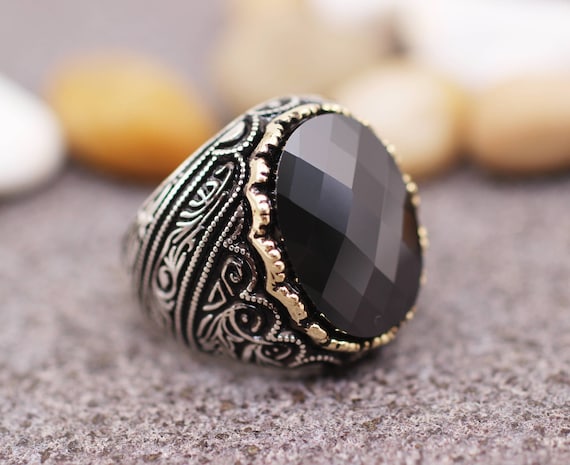 Sterling Silver 925 Men's Ring, Onyx Mens Ring , Silver Men's Ring