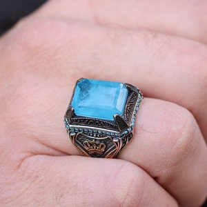 Aquamarine Mens Ring, Silver Mens Ring, Sterling Silver 925 Mens Ring, Statement Mens Ring, Gift for Him, Valentines Day Gift, Mens Ring
