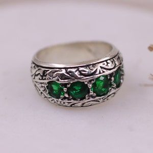 Sterling Silver 925 Men&#39;s Ring, Emerald Mens Ring , Silver Men&#39;s Ring, Gift for Him, Emerald Mens Ring, Turkish Handmade Man Ring, Gift