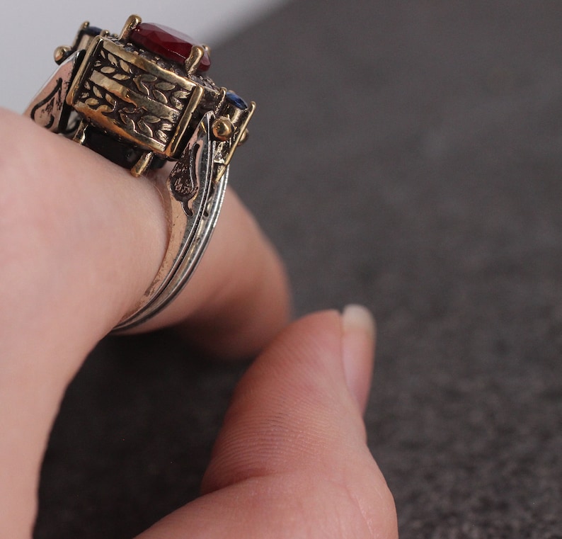 Reversible Ring, Turkish Ring Pear Cut Sapphire Ruby Ring, Gift for Her ...
