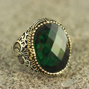 Sterling Silver 925 Emerald Mens Handmade Ring, Ottoman Style Ring, Silver 925 Men&#39;s Ring, Gift for Him, Silver Ring, Ottoman Style Ring