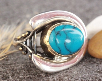 Turquoise Ring, Boho Ring, Sterling Silver 925 Turquoise Ring, Handcrafted Boho Ring, Turquoise Gemstone Ring, Bohemian Ring, Silver Ring