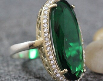 Sterling Silver 925 Emerald Zircon Handmade Ring, Ottoman Style Ring, Silver 925 Ring,Gift for her, Silver Ring, Ottoman Style Ring, Emerald