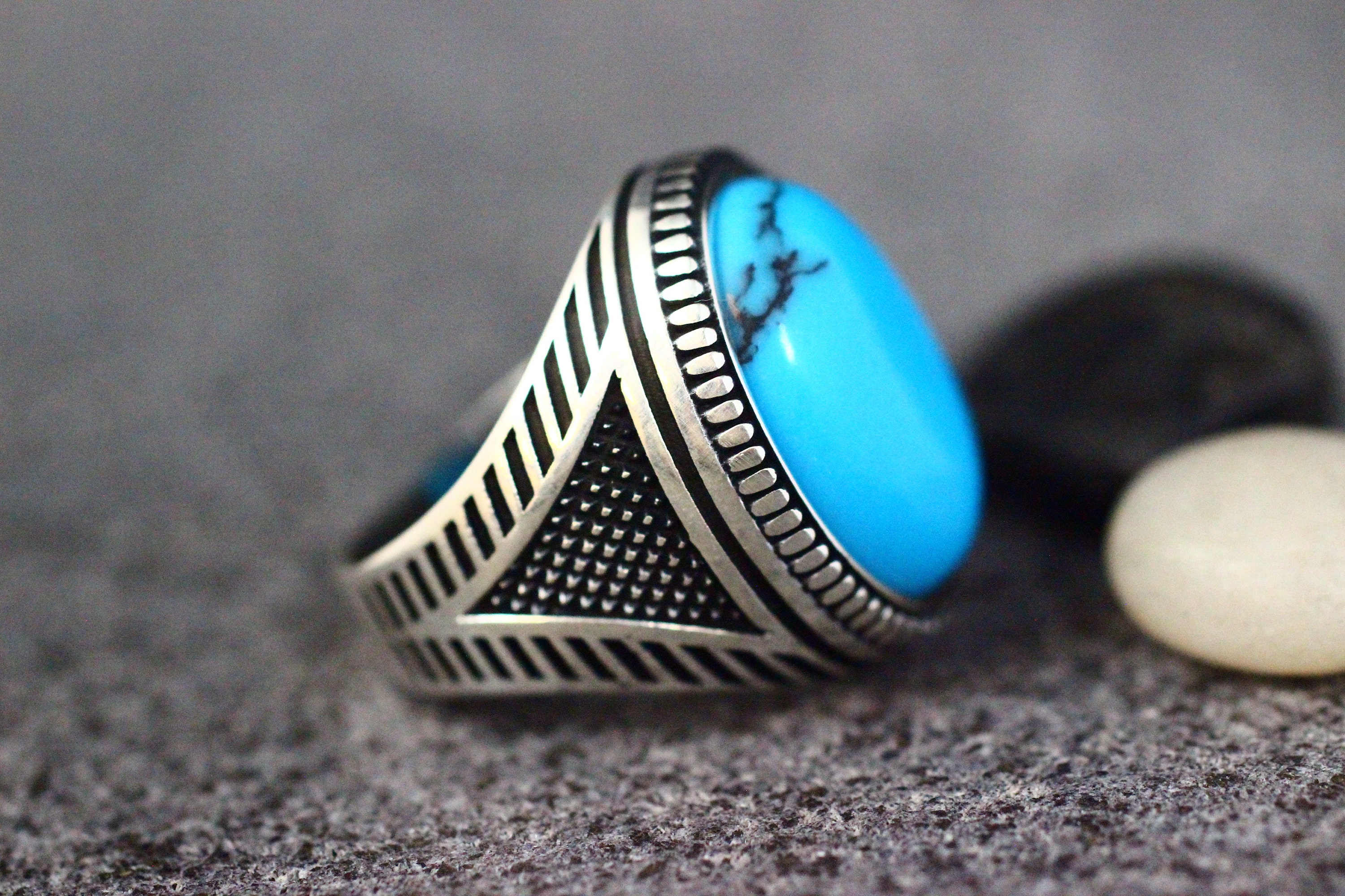 Men's Sterling Silver 925 Turquoise Handmade Ring, Ottoman Style Ring ...